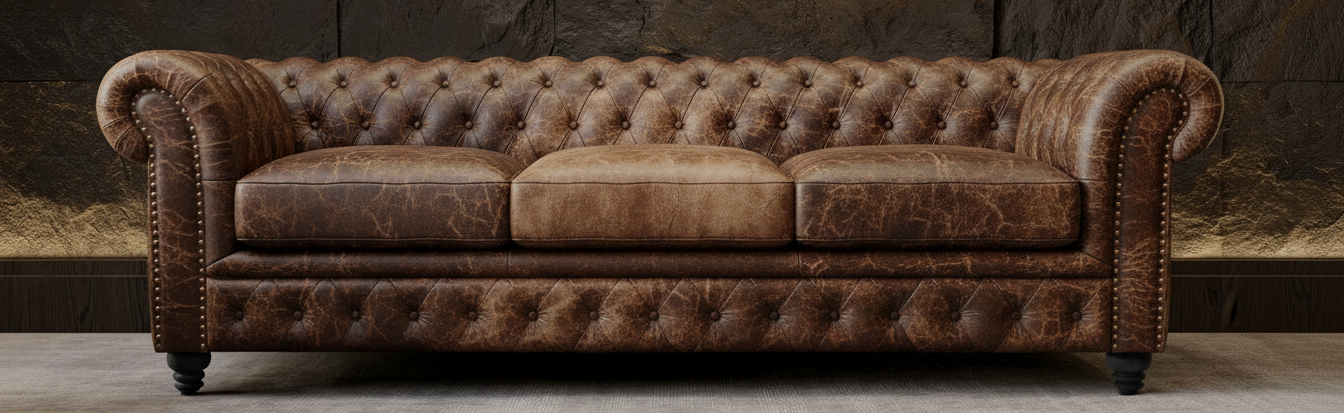 Leather sofa before polishing - dullness and stain buildup
